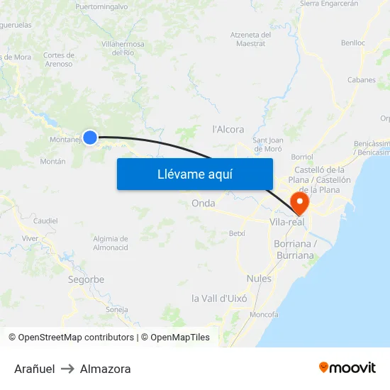 Arañuel to Almazora map