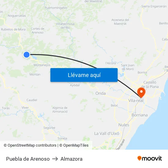 Puebla de Arenoso to Almazora map
