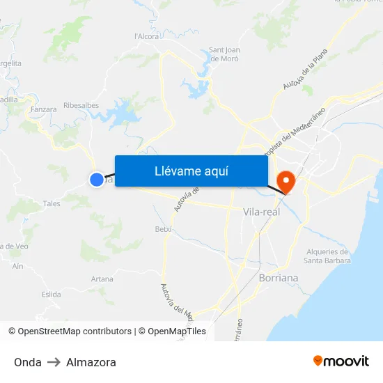 Onda to Almazora map