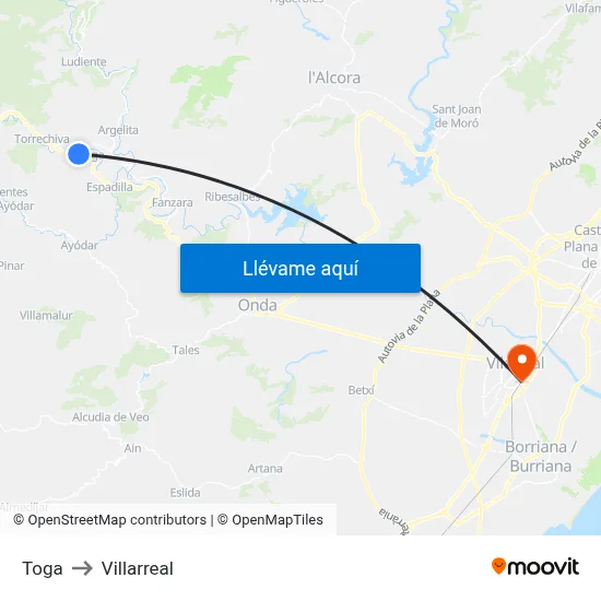 Toga to Villarreal map