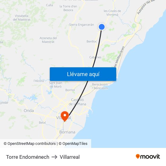 Torre Endoménech to Villarreal map