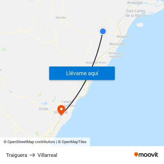 Traiguera to Villarreal map