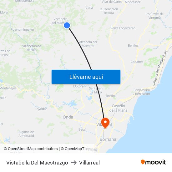 Vistabella Del Maestrazgo to Villarreal map