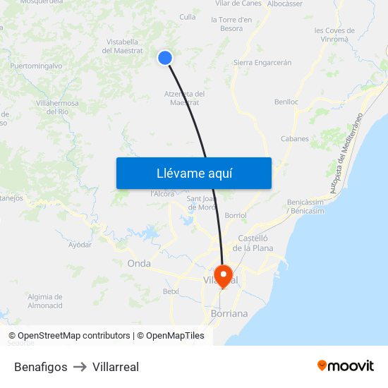 Benafigos to Villarreal map