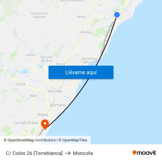 C/ Colón 26 [Torreblanca] to Moncofa map
