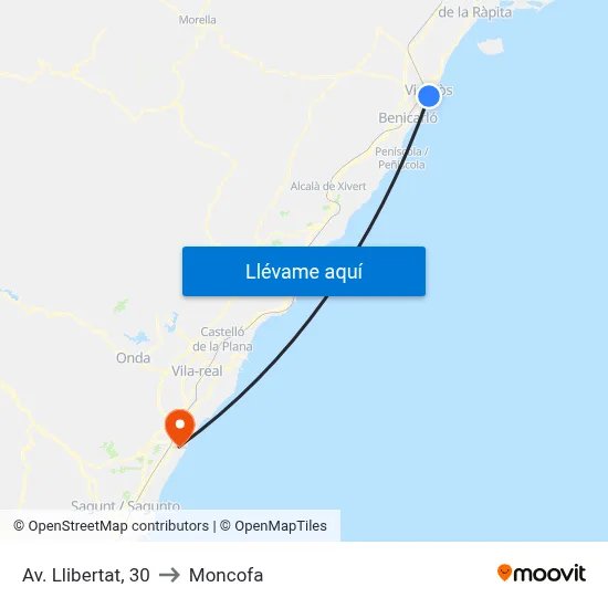 Av. Llibertat, 30 to Moncofa map
