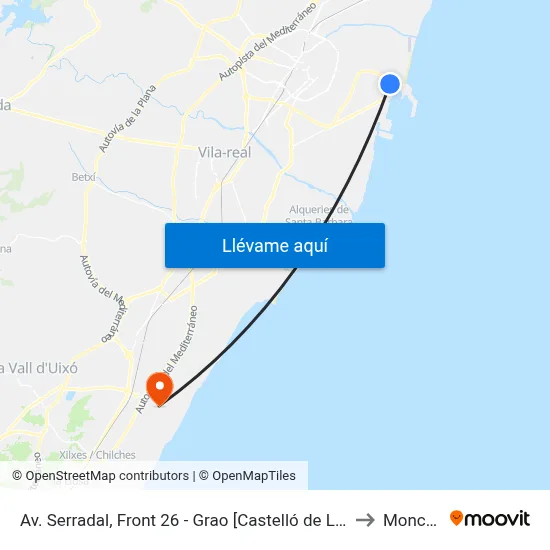 Av. Serradal, Front 26 - Grao [Castelló de La Plana] to Moncofa map