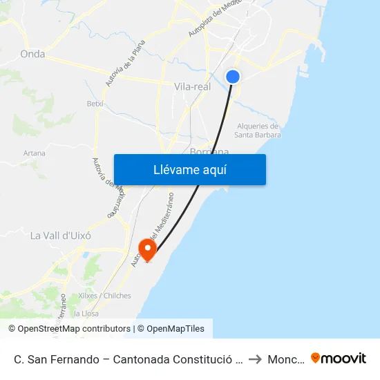 C. San Fernando – Cantonada Constitució [Almassora] to Moncofa map