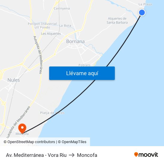 Av. Mediterránea - Vora Riu to Moncofa map