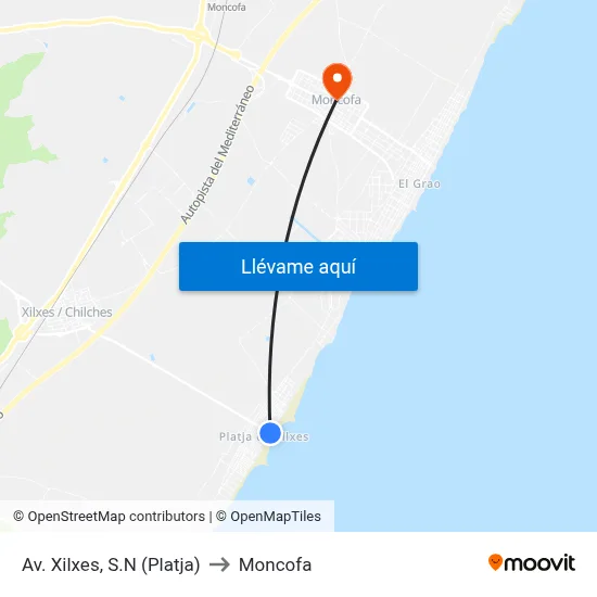 Av. Xilxes, S.N (Platja) to Moncofa map