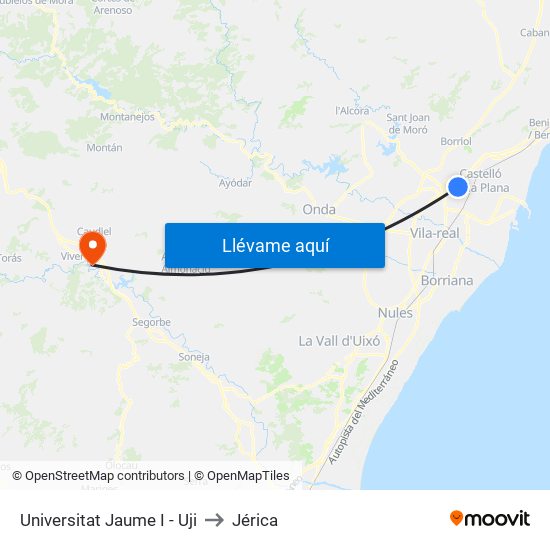 Universitat Jaume I - Uji to Jérica map