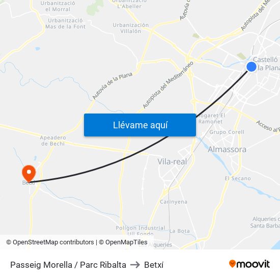 Passeig Morella / Parc Ribalta to Betxí map