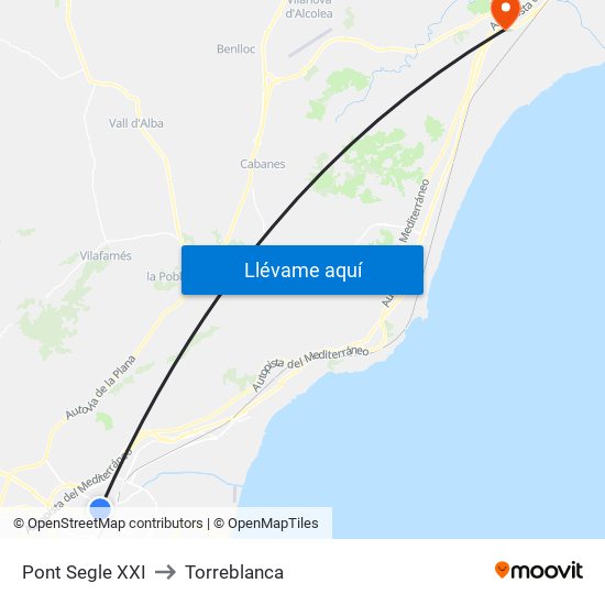 Pont Segle XXI to Torreblanca map