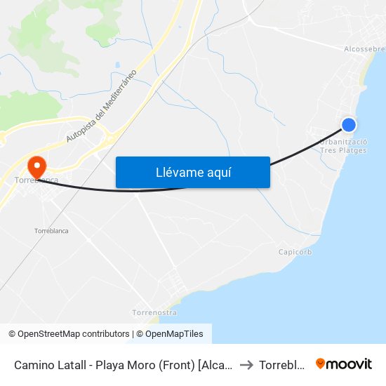 Camino Latall - Playa Moro (Front) [Alcalà de Xivert] to Torreblanca map
