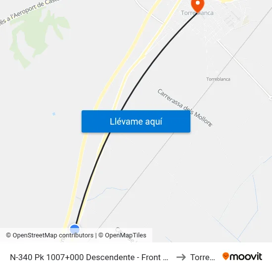 N-340 Pk 1007+000 Descendente - Front Rte. Camioneros [Cabanes] to Torreblanca map