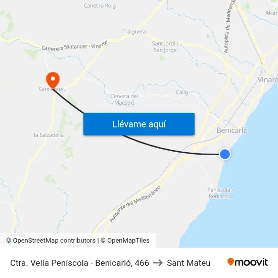 Ctra. Vella Peníscola - Benicarló, 466 to Sant Mateu map