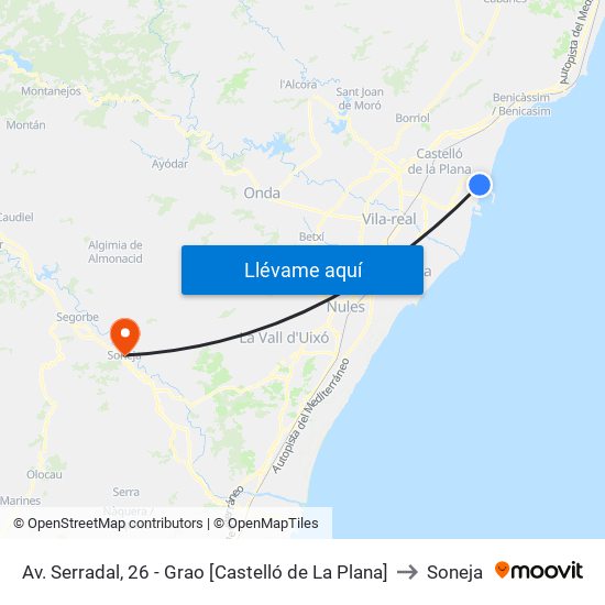 Av. Serradal, 26 - Grao [Castelló de La Plana] to Soneja map