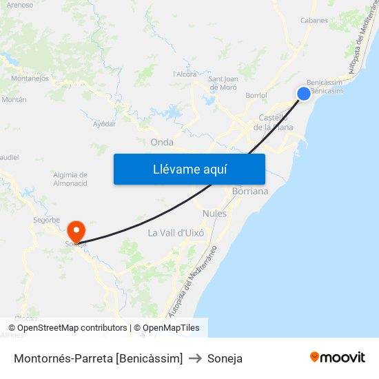 Montornés-Parreta [Benicàssim] to Soneja map