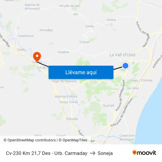 Cv-230 Km 21,7 Des - Urb. Carmaday to Soneja map