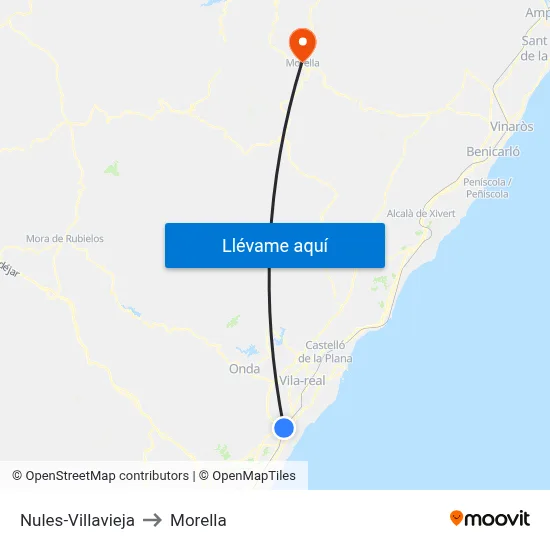 Nules-Villavieja to Morella map