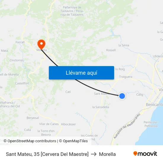 Sant Mateu, 35 [Cervera Del Maestre] to Morella map