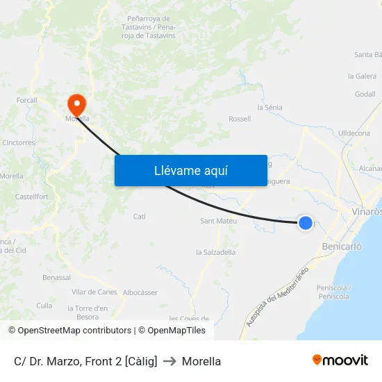 C/ Dr. Marzo, Front 2 [Càlig] to Morella map