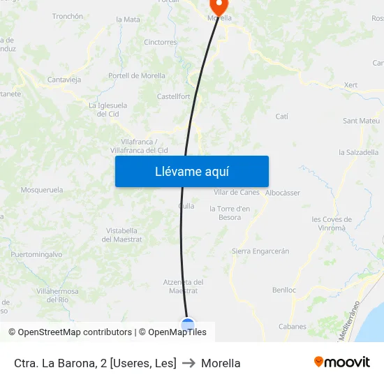 Ctra. La Barona, 2 [Useres, Les] to Morella map