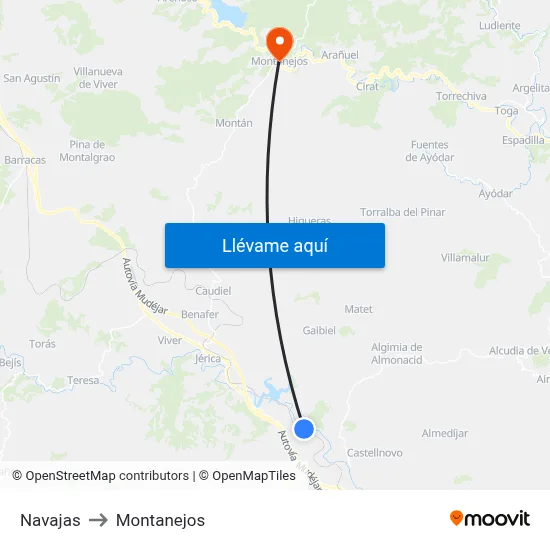 Navajas to Montanejos map