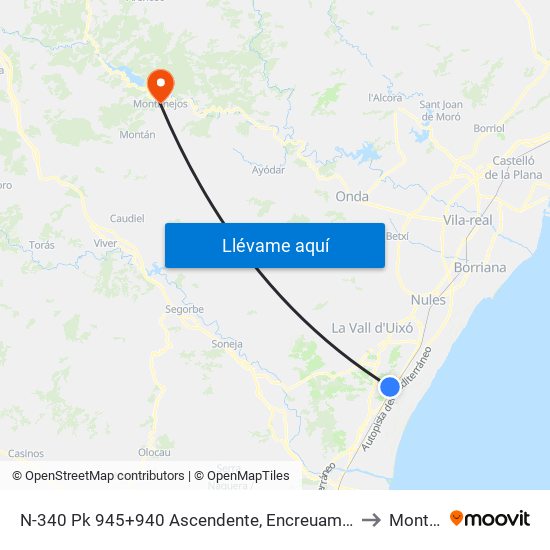 N-340 Pk 945+940 Ascendente, Encreuament C/ San Felipe Neri [Llosa, La] to Montanejos map