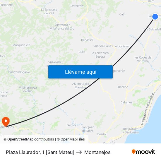Plaza Llaurador, 1 [Sant Mateu] to Montanejos map