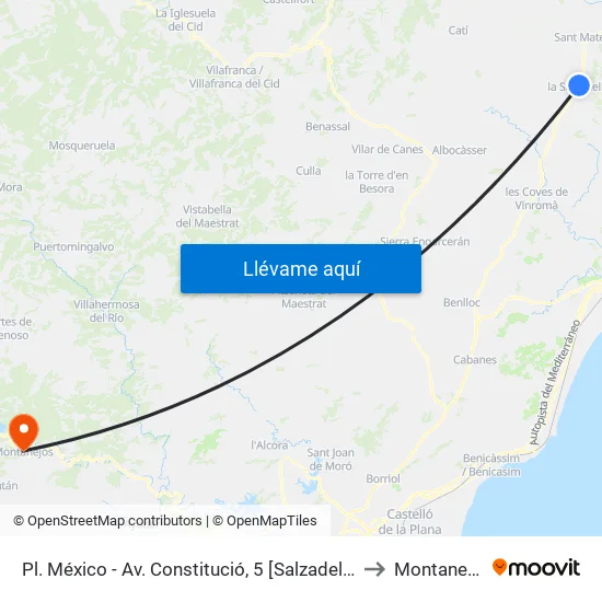 Pl. México - Av. Constitució, 5 [Salzadella, La] to Montanejos map