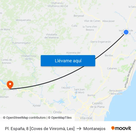 Pl. España, 8 [Coves de Vinromà, Les] to Montanejos map