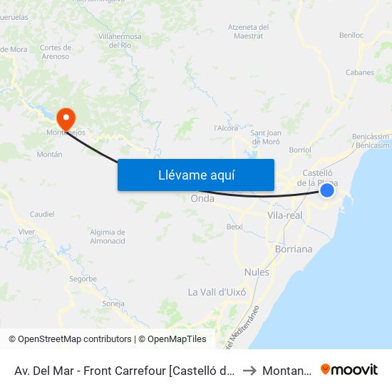 Av. Del Mar - Front Carrefour [Castelló de La Plana] to Montanejos map