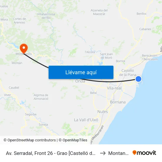Av. Serradal, Front 26 - Grao [Castelló de La Plana] to Montanejos map