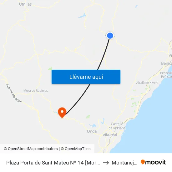 Plaza Porta de Sant Mateu Nº 14 [Morella] to Montanejos map