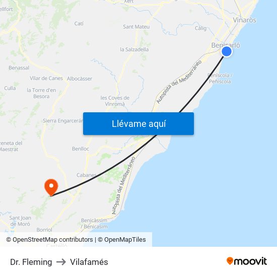 Dr. Fleming to Vilafamés map
