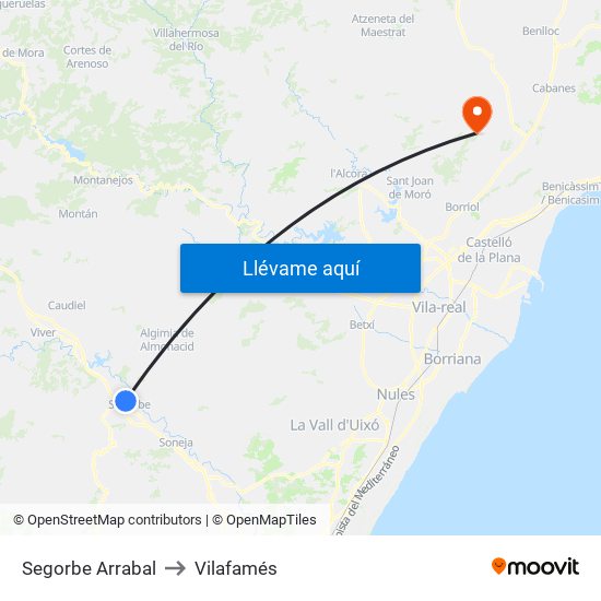 Segorbe Arrabal to Vilafamés map