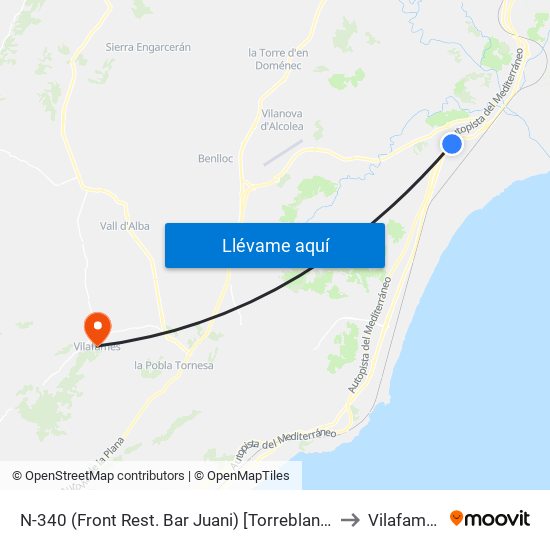 N-340 (Front Rest. Bar Juani) [Torreblanca] to Vilafamés map