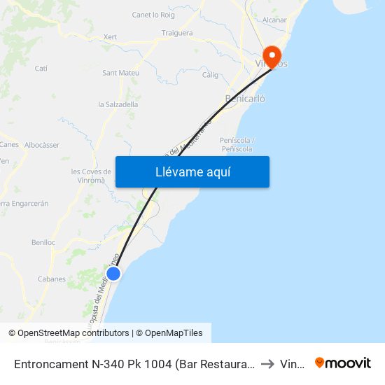 Entroncament N-340 Pk 1004 (Bar Restaurant Tere) [Cabanes] to Vinaròs map