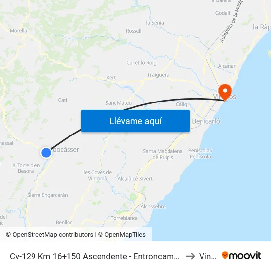 Cv-129 Km 16+150 Ascendente - Entroncament Carretera [Albocàsser] to Vinaròs map
