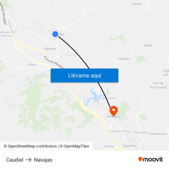 Caudiel to Navajas map