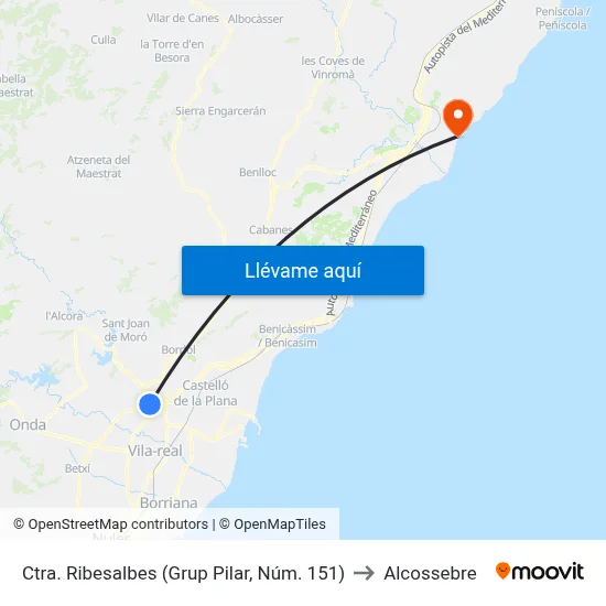 Ctra. Ribesalbes (Grup Pilar, Núm. 151) to Alcossebre map