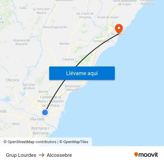 Grup Lourdes to Alcossebre map