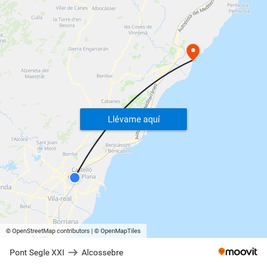 Pont Segle XXI to Alcossebre map