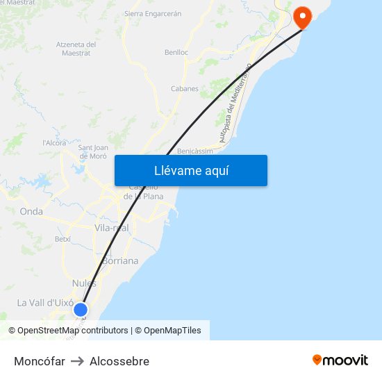 Moncófar to Alcossebre map