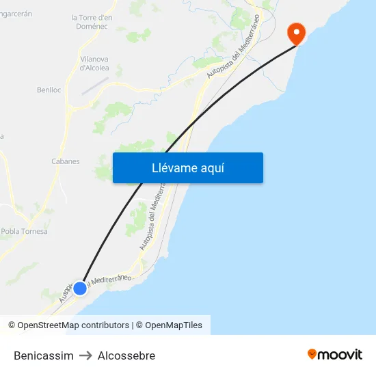 Benicassim to Alcossebre map