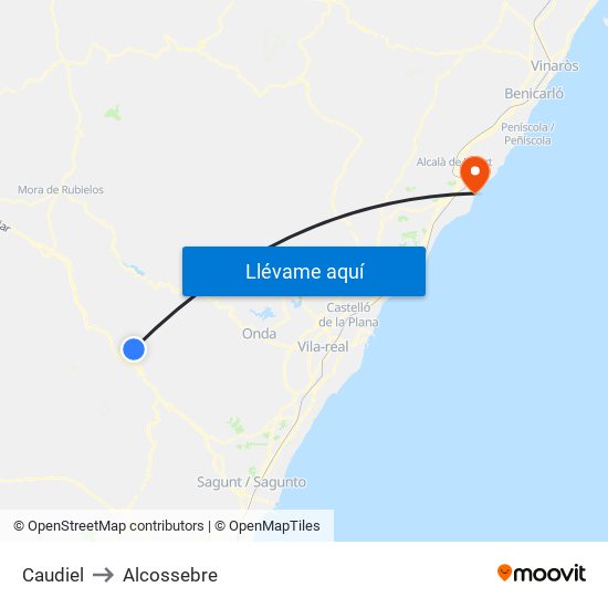 Caudiel to Alcossebre map