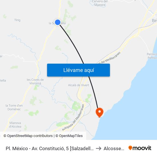 Pl. México - Av. Constitució, 5 [Salzadella, La] to Alcossebre map