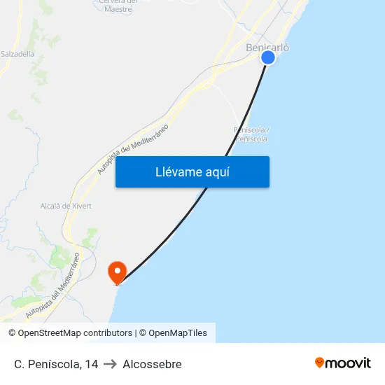 C. Peníscola, 14 to Alcossebre map