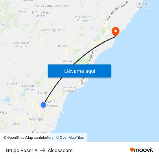 Grupo Roser A to Alcossebre map